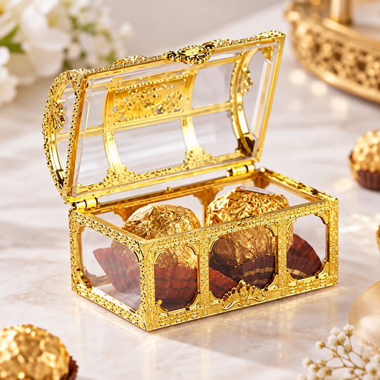 6 Pcs Set  Golden Decorative Acrylic Gift Boxes | Empty Mini Storage Box for Sweets, Jewellery, Wedding Return Gifts | Festive Gifting (8 x 5 cm, Big)