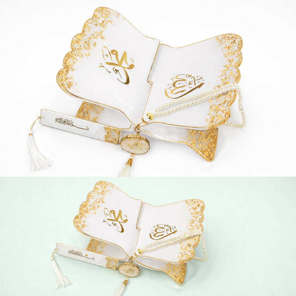 Classic White Quran Hamper with Rehal | Premium Velvet