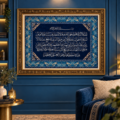 Ayat Al Kursi Islamic Wall Hanging – Premium Blue Calligraphy Decor