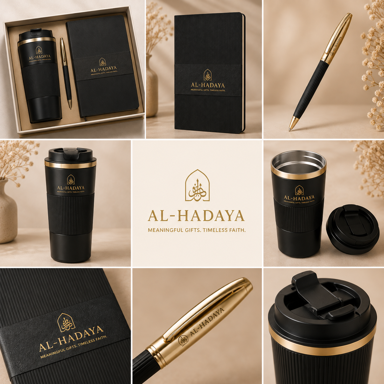 Premium Black & Gold Corporate Gift Set | Notebook, Pen & Travel Mug