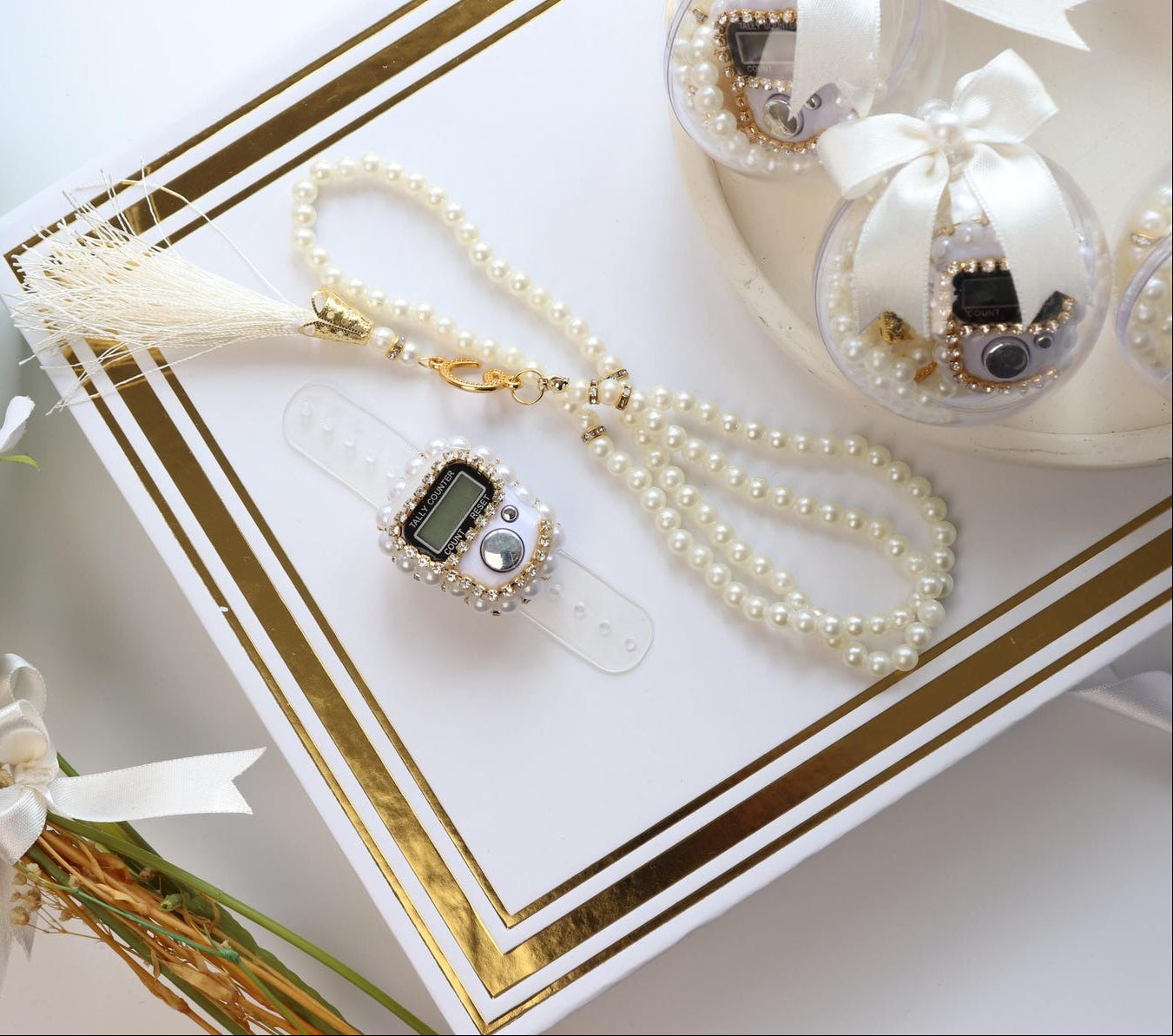 Digital Tasbih Set: Pearl Prayer Beads, Muslim Wedding Favor, Islamic Gifts, Ramadan, Eid