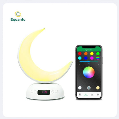 Bluetooth-enabled moon lamp with Quran recitation and azan clock feature.
