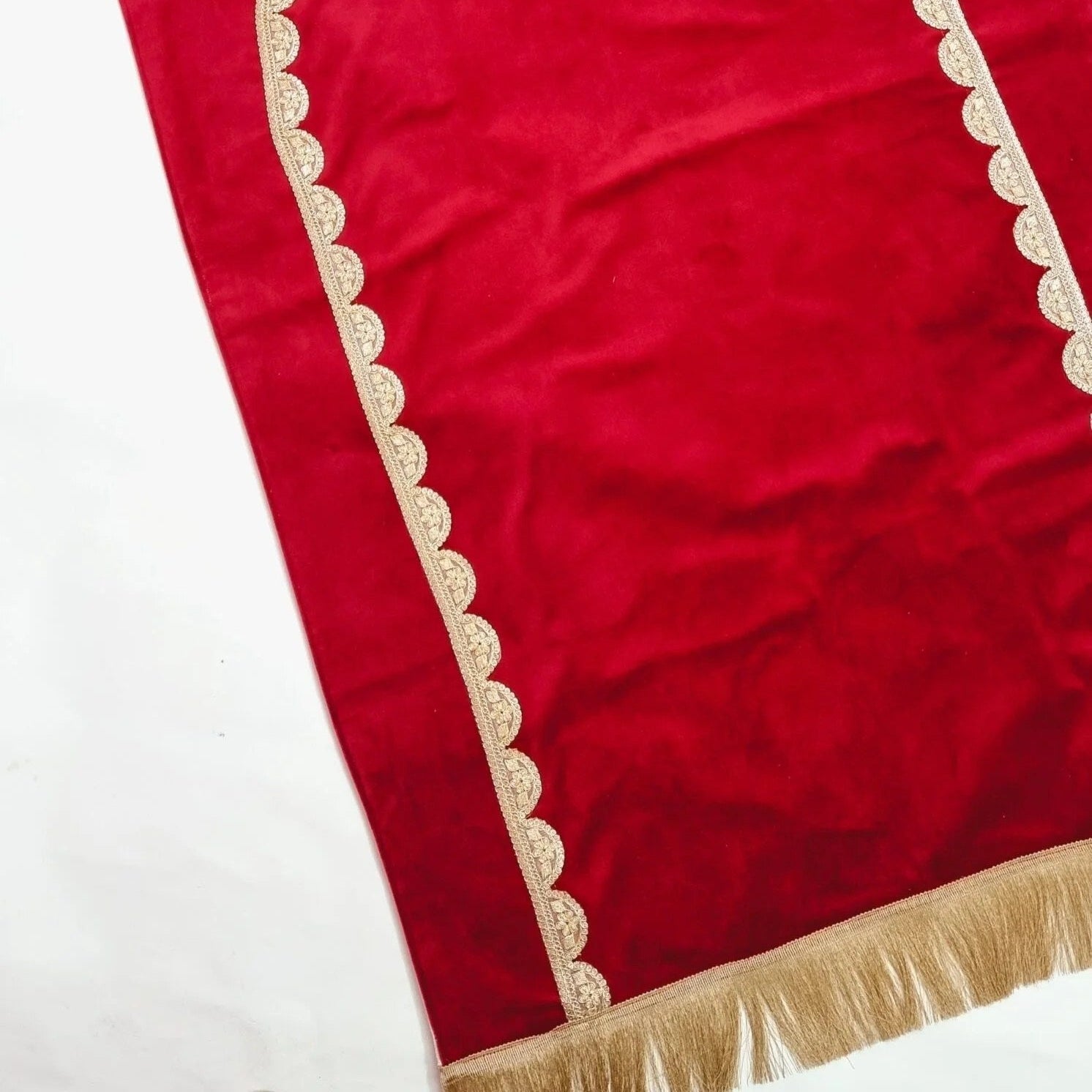 Premium velvet salah mat with golden border — elegant and soft