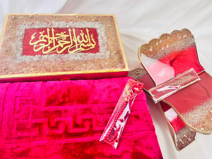 Maroon  Elegance: Barkat-e-Jariyah Resin Quran Hamper | Quran Gift Set