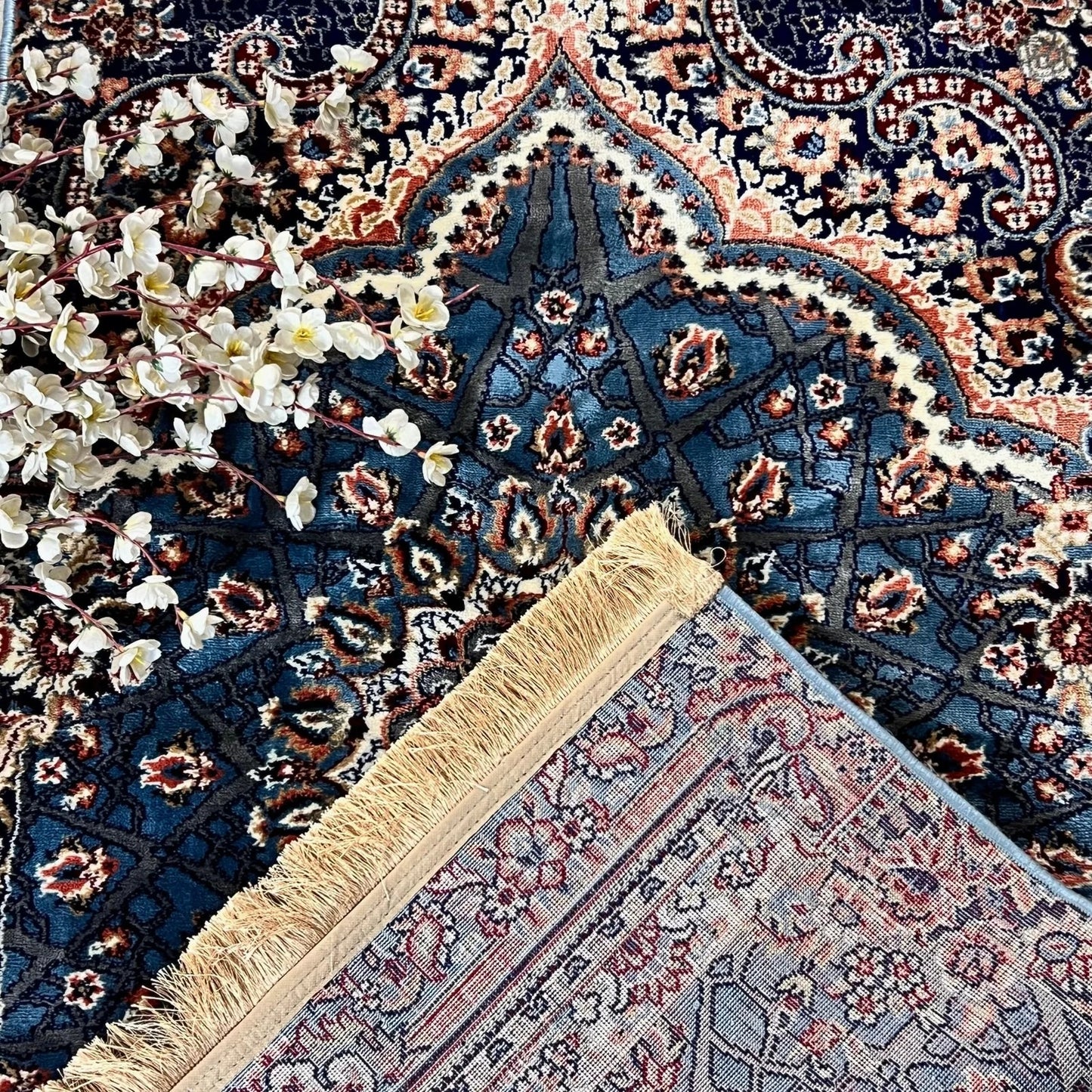 Premium velvet musalla in deep blue with anti-skid base.