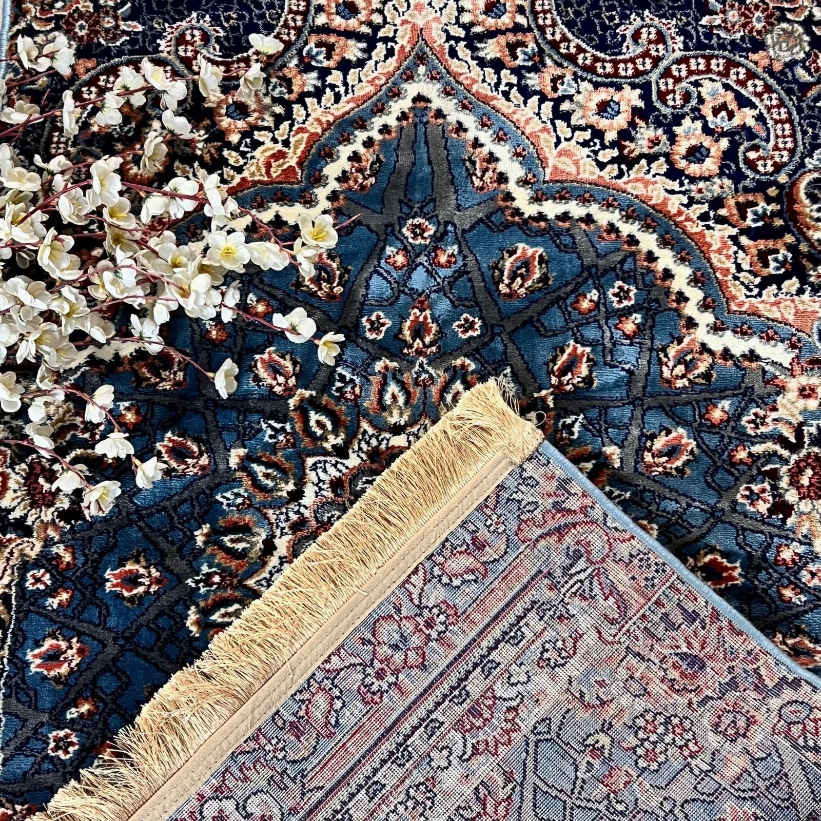 Premium velvet musalla in deep blue with anti-skid base.