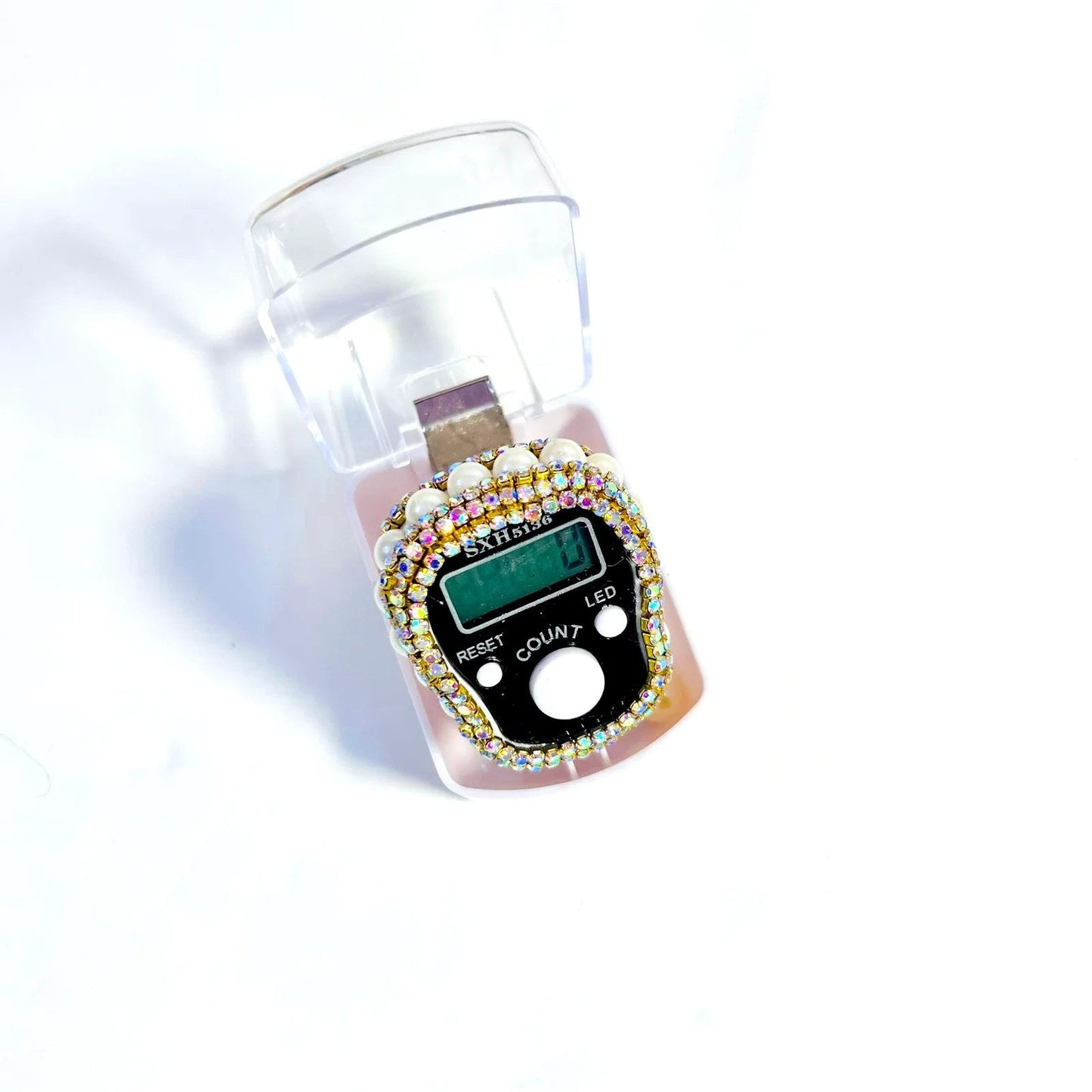 Muslim Digital Counter with colorful gemstones on a white background