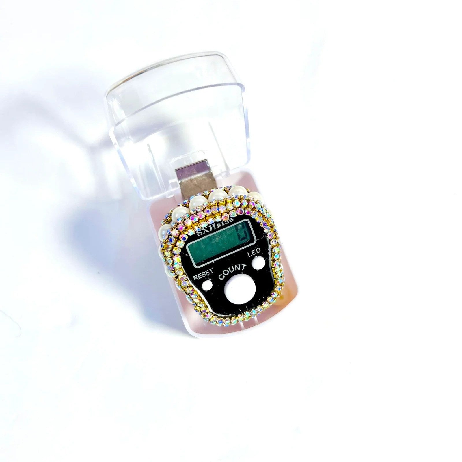 Muslim Digital Counter with colorful gemstones on a white background