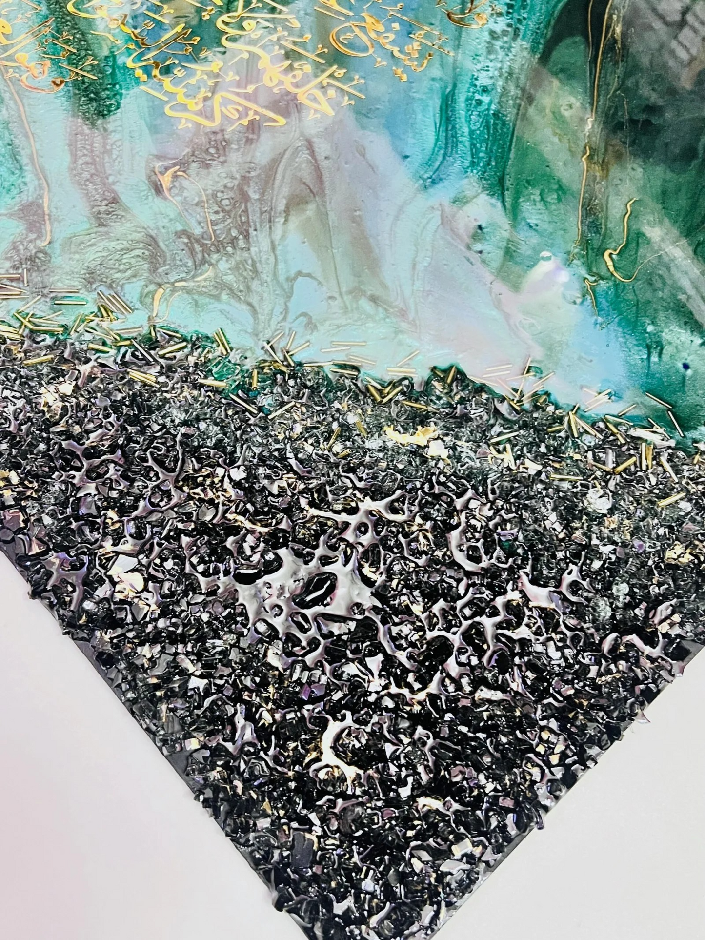 Emerald Green Ayat-ul-Kursi Resin Wall Art – Luxury Islamic Calligraphy | Large Islamic Décor for Home, Arabic Calligraphy Art 36x24 inch size