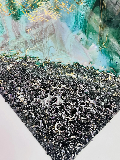 Emerald Green Ayat-ul-Kursi Resin Wall Art – Luxury Islamic Calligraphy | Large Islamic Décor for Home, Arabic Calligraphy Art 36x24 inch size