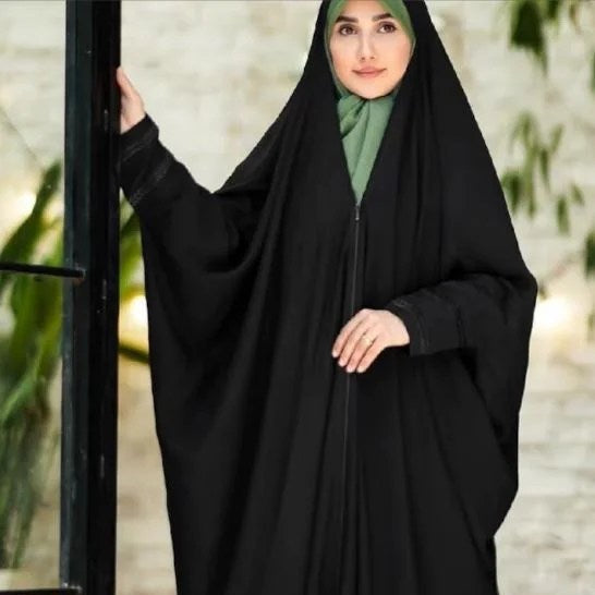 Premium Nida fabric abaya in black with zip closure and overhead style.