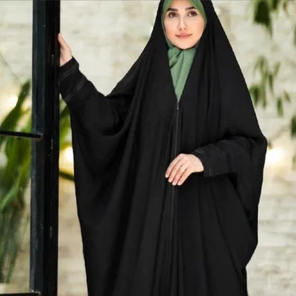 Premium Nida fabric abaya in black with zip closure and overhead style.