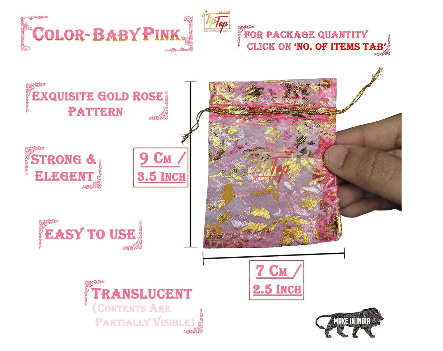 Nikah Return Potlis  (Size 7X9 Cm) (Floral Pattern) (100 Pieces, Saffron Gold) Only Potli