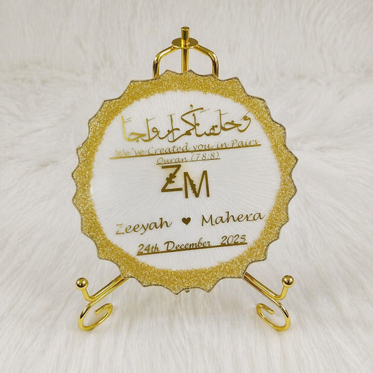 Handmade Personalized Nikah Resin Thumb Tray – Pastel Pink Wedding Gift | Custom Islamic Keepsake