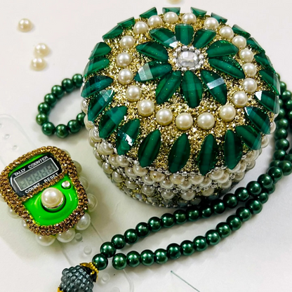 GREEN TURKISH TASBEEH AND DIGITAL COUNTER 