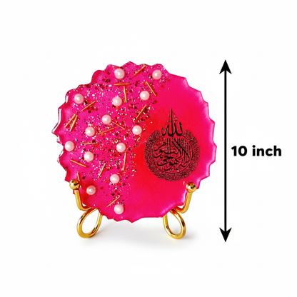 Pink Resin Table Decor with Gold Stand | Islamic Calligraphy