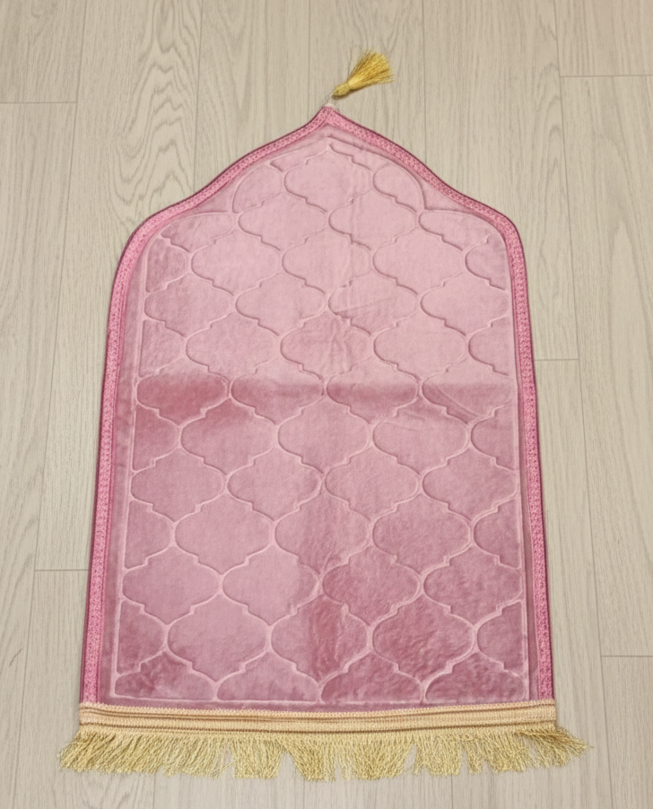 Kids Dome Design Premium Janamaz | Prayer Mat with Name Customisation Option | Soft Velvet Prayer Rug | Pink