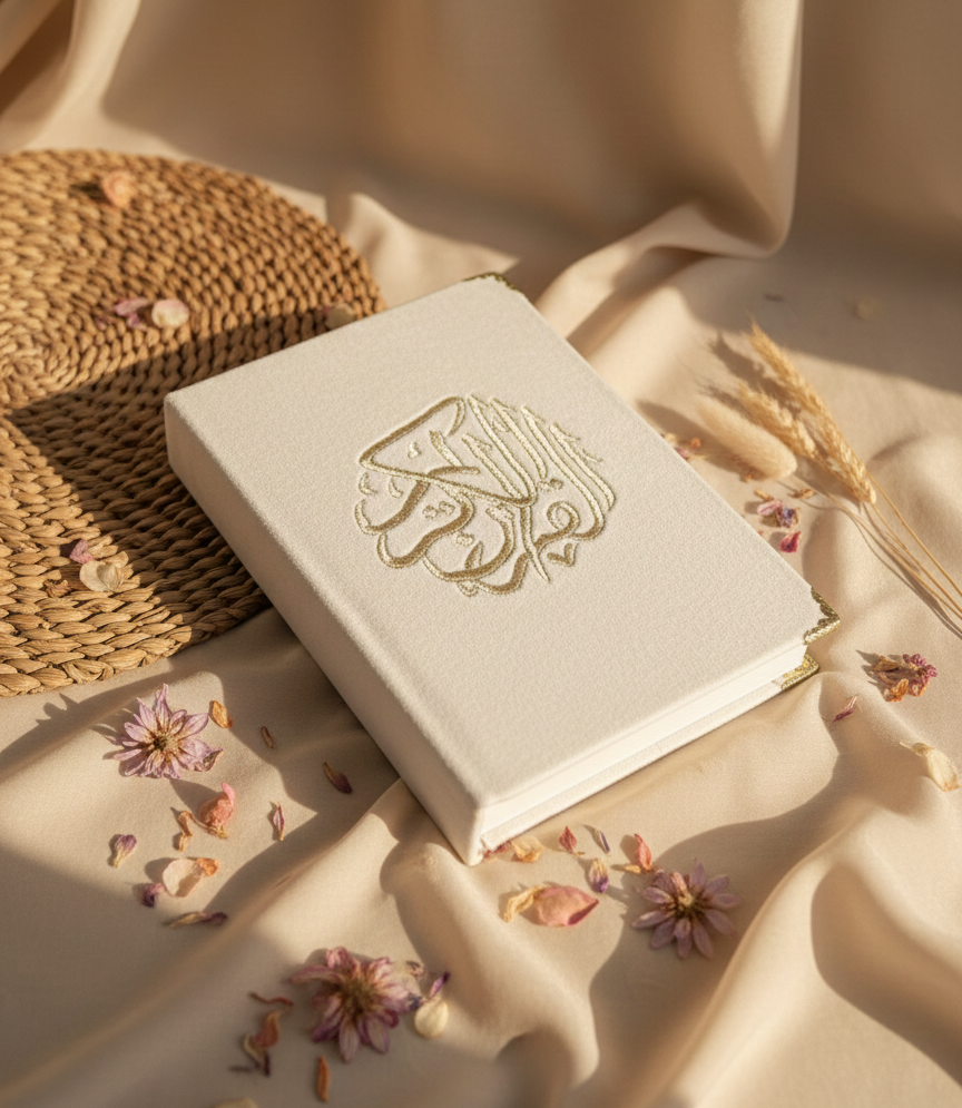 Premium Velvet Arabic to Roman English Translation Quran with Gold Embroidery – Elegant Islamic Gift