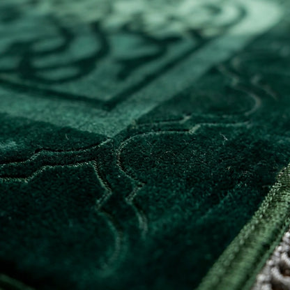 Personalized Couple Prayer Mat Set Dark Green Velvet Rectangle Janamaz