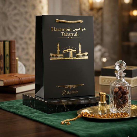 Luxury Hajj Return Box with Islamic gifts, Zamzam tabarruk, dates and premium Haramein keepsakes
Premium Hajj Umrah Return Gift Box with elegant Islamic essentials and Haramein tabarruk
Islamic Hajj Return Hamper featuring Quran, tasbih, dates and spiritual souvenirs from Haramein
Elegant Haramein Tabarruk Gift Box for Hajj and Umrah return gifting
Luxury Islamic return gift box with Hajj souvenirs, Zamzam water and premium packaging
Hajj Mubarak Return Box with spiritual Islamic gifts and Haramein blessing