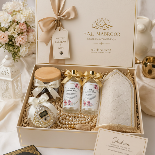 Hajj Return Favors 2026, Zamzam water bottles, Our Hajj return favors
Al-Hadaya – Gifting Faith, Spreading Barakah.Hajj return gifts India, Islamic return gifts Hajj, Zamzam gift hampers, Muslim gift hampers India, luxury Islamic gifts, Umrah return favors, personalized Hajj gifts, tasbih gift set, Quran gift hamper India