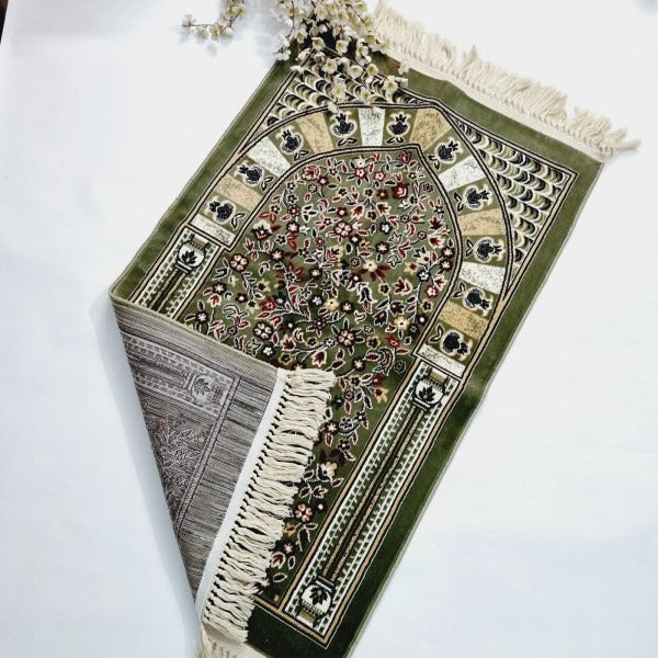 Premium velvet touch Turkish prayer carpet in floral motif.