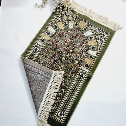 Premium velvet touch Turkish prayer carpet in floral motif.
