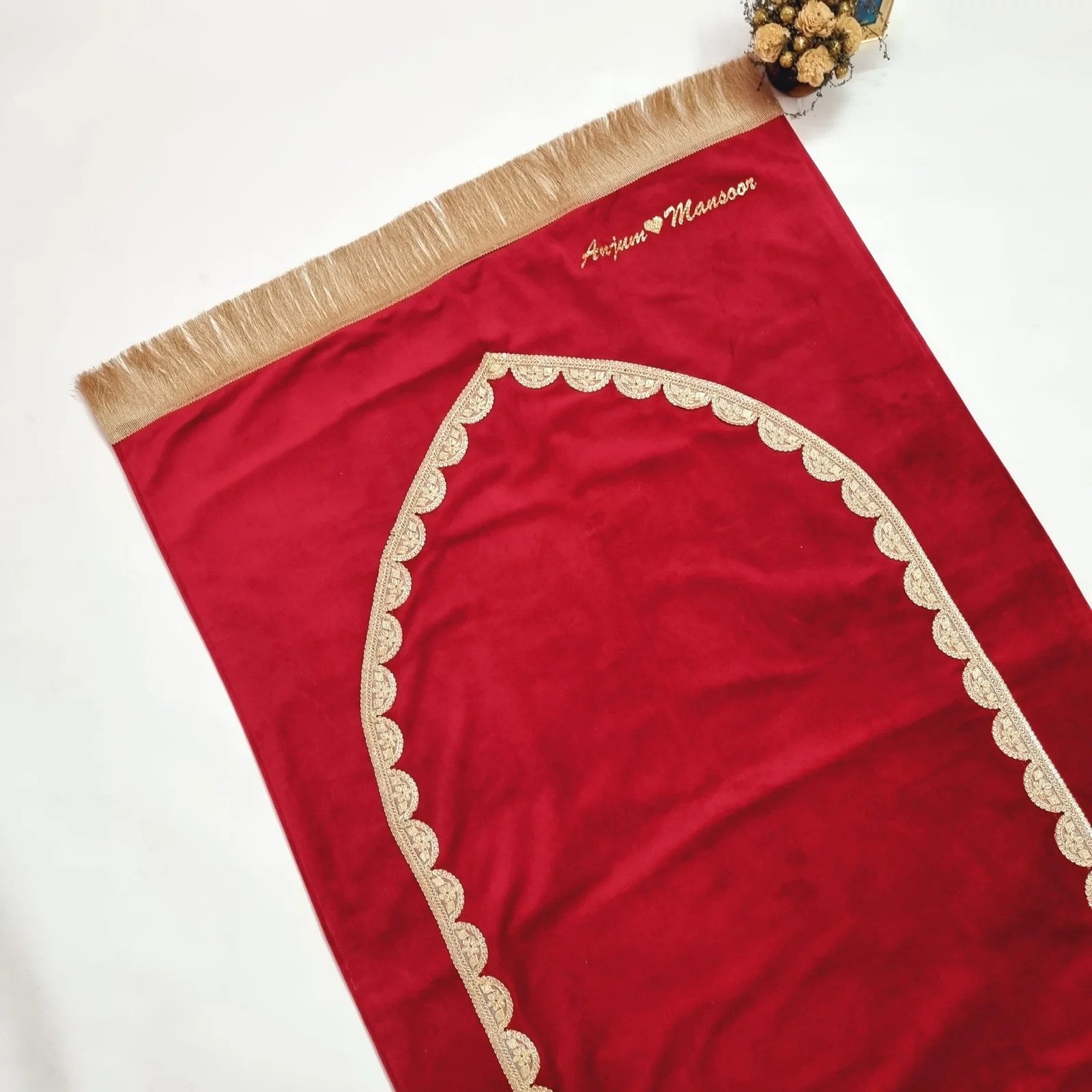 Ibadat Essentials Handmade Velvet Prayer Mat – Maroon Elegance