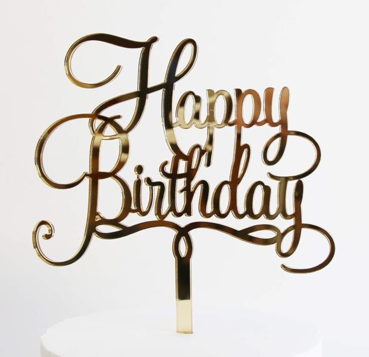 Acrylic Cake Topper (Happy Birthday) , Golden standard cakes (6–10 inches).