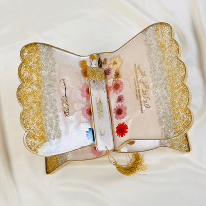Premium Mixed Flower Resin Rehal – Handmade Quran Stand