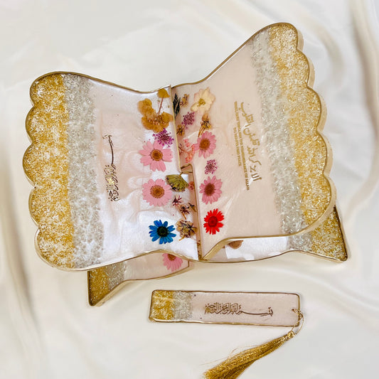 Premium Mixed Flower Resin Rehal – Handmade Quran Stand