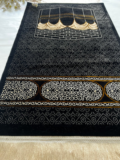 Kaaba Black Premium Turkish Chenille Namaz Mat