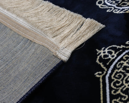 Luxury Chenille Kiswa Kaaba Islamic Prayer Rug | Premium Comfortable Dark Blue Muslim Prayer Mat
