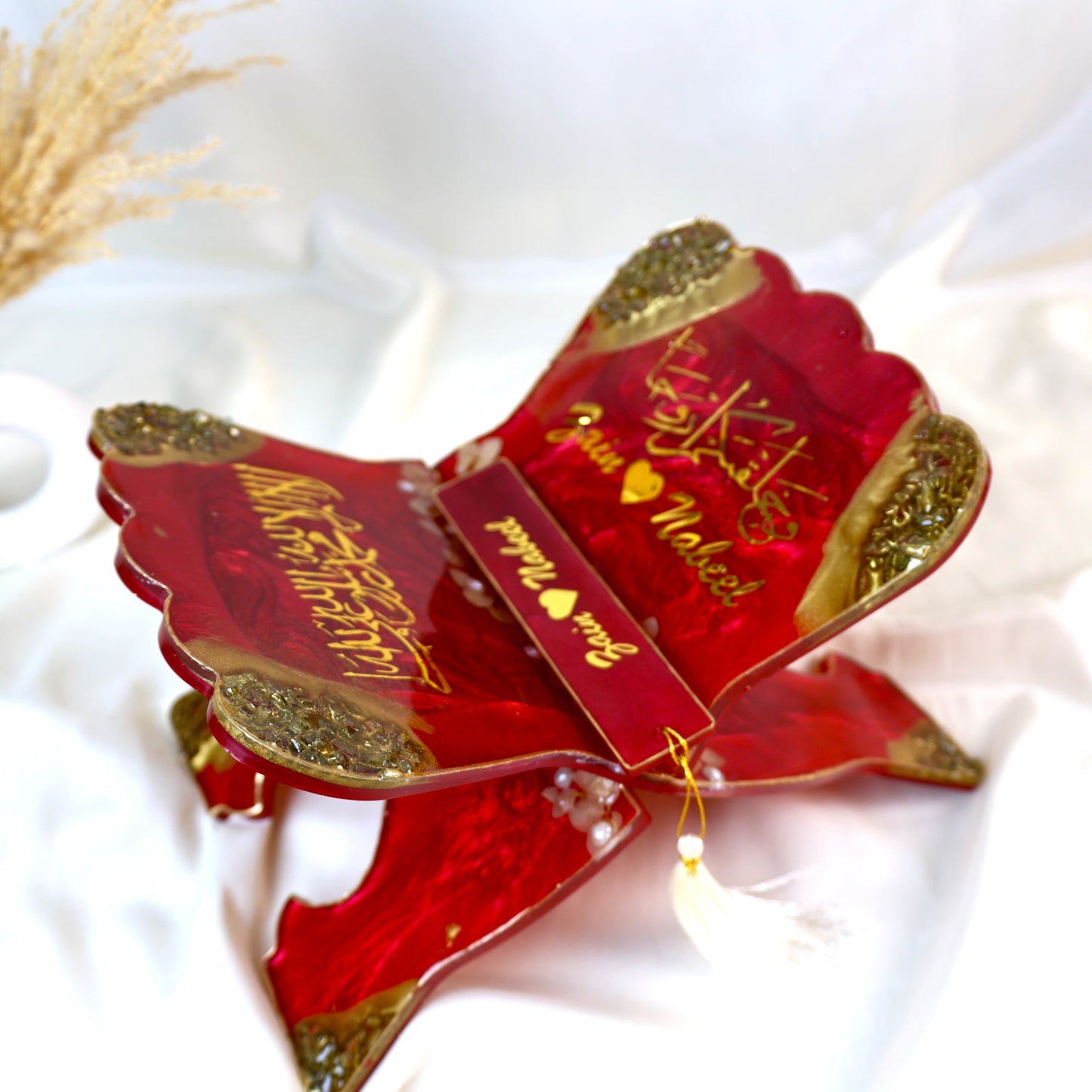 Handcrafted Maroon Resin Quran Stand with Bookmark