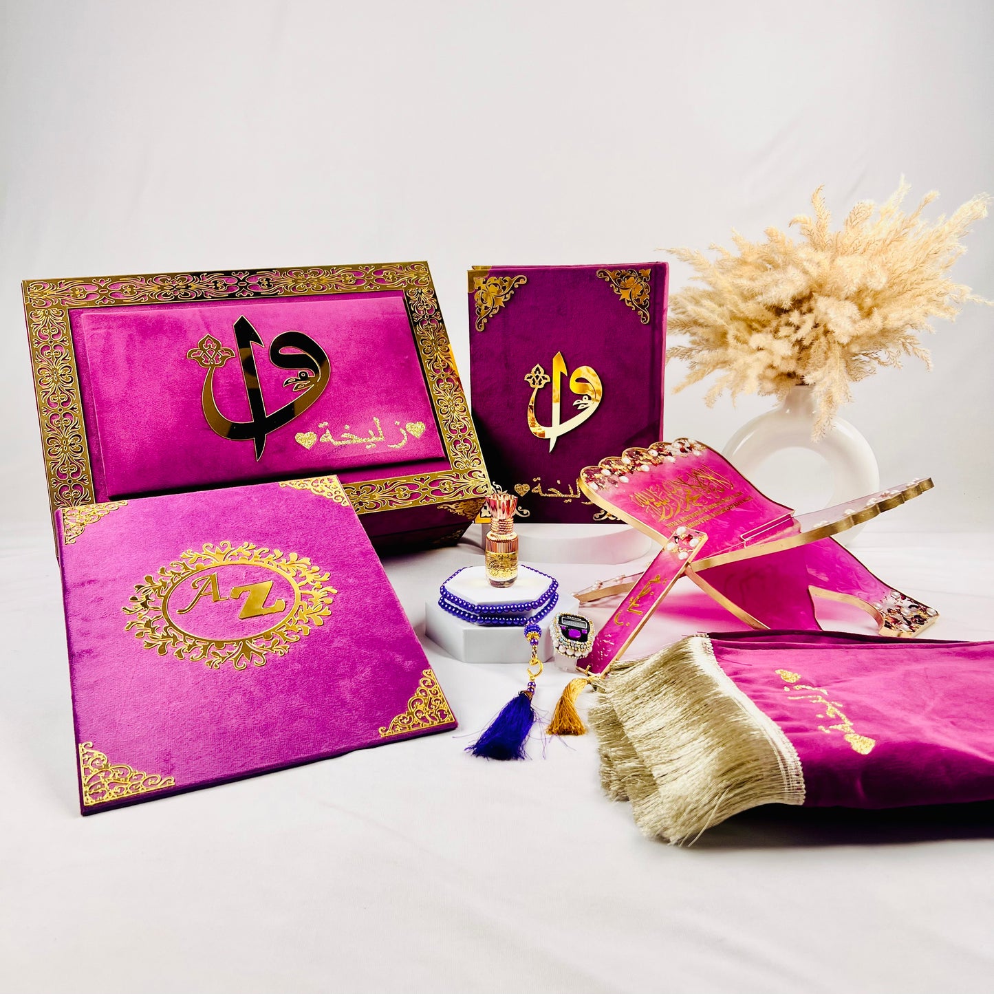 Al-Hadaya Purple Nikkah Set | Luxury Islamic Wedding Hamper with Qur’an, Tasbeeh & Prayer Essentials| Full Hamper Set