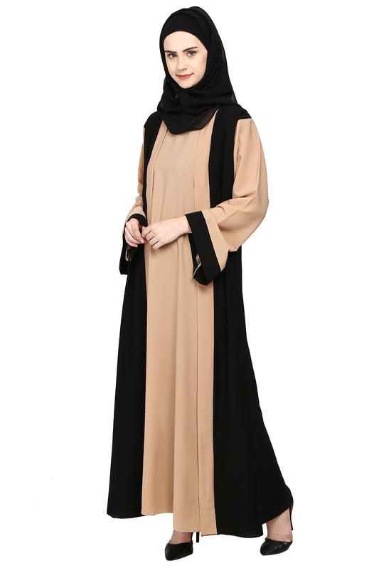 Regular Wear Double Sharag Abaya – Skin & Black Elegant Modest Dress