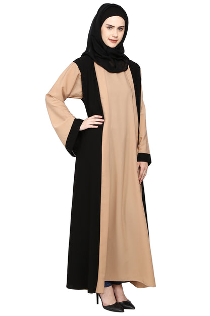 Regular Wear Double Sharag Abaya – Skin & Black Elegant Modest Dress
