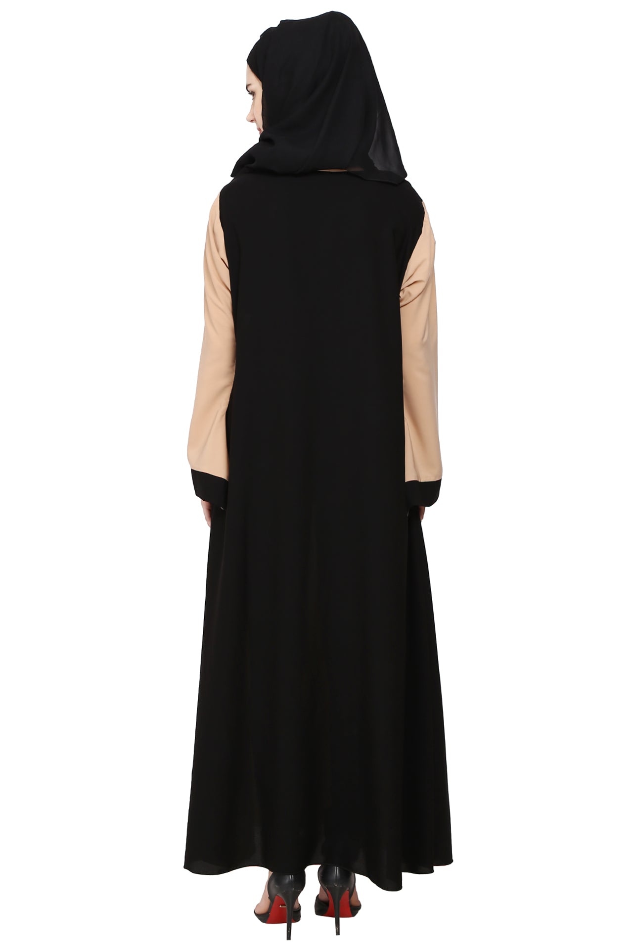 Regular Wear Double Sharag Abaya – Skin & Black Elegant Modest Dress