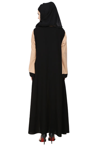 Regular Wear Double Sharag Abaya – Skin & Black Elegant Modest Dress