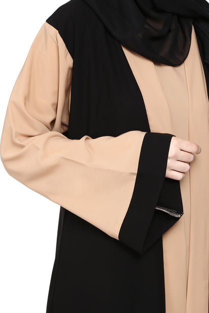 Regular Wear Double Sharag Abaya – Skin & Black Elegant Modest Dress