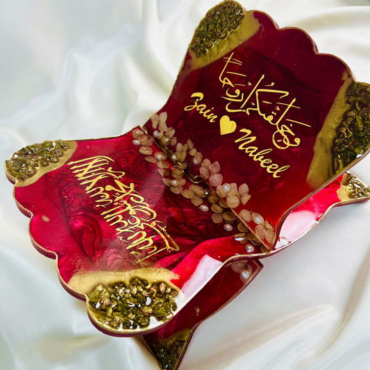 Handcrafted Maroon Resin Quran Stand with Bookmark