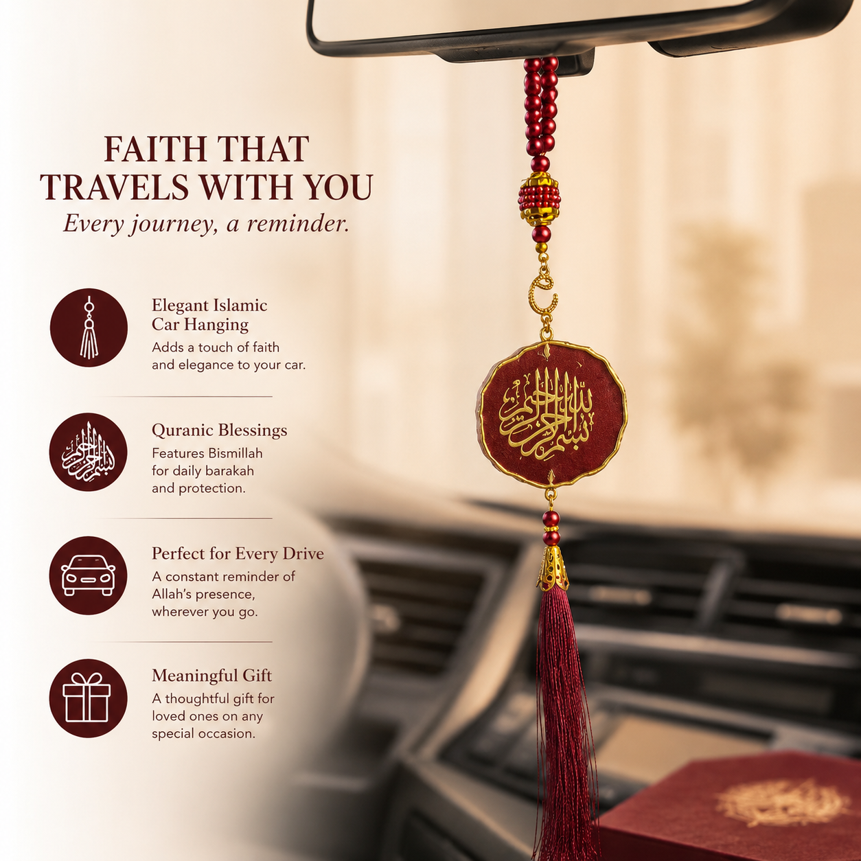 Maroon Bismillah Tasbih Dial  for Daily Remembrance