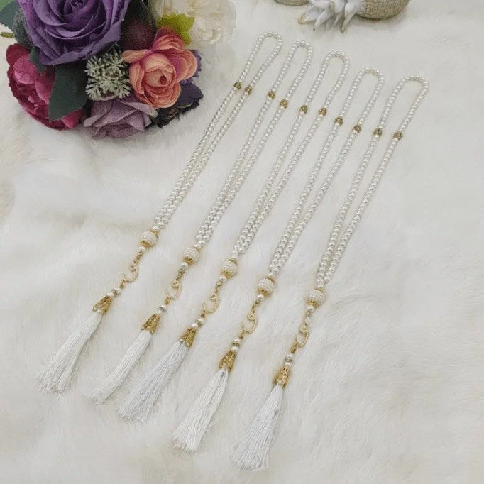 Elegant white pearl white tasbih misbahas for Hajj and Umrah gifting.