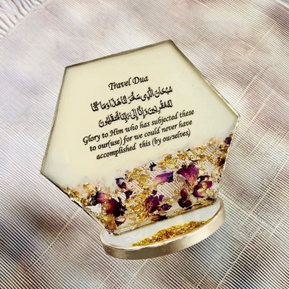 Muslim car stand with golden calligraphy and rose floral highlights