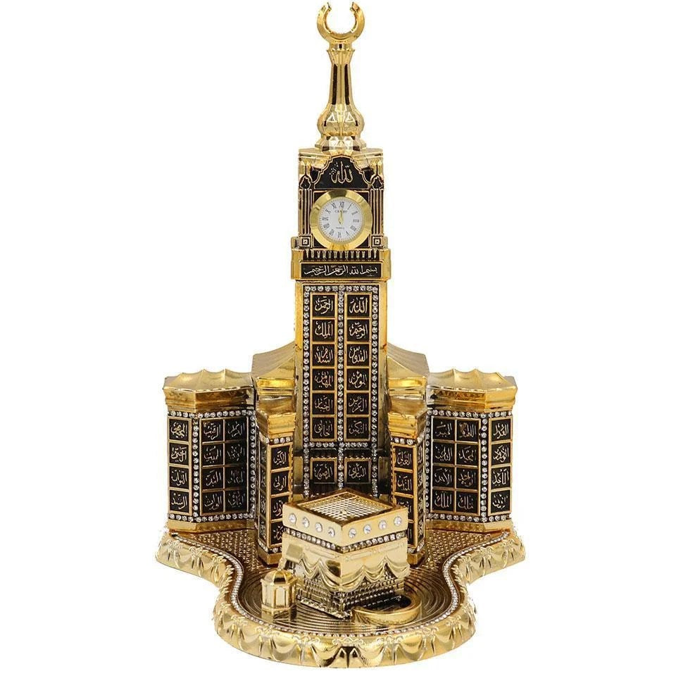 Kaba Clock Tower replica with gold finish and rhinestone details imported from Turkey.