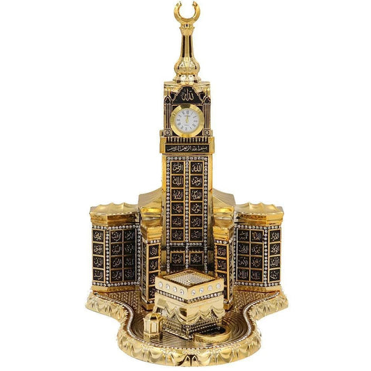 Kaba Clock Tower replica with gold finish and rhinestone details imported from Turkey.