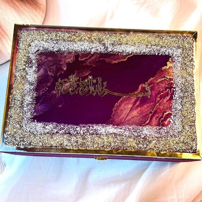 Elegant Islamic wedding keepsake box with gold detailing and resin finish