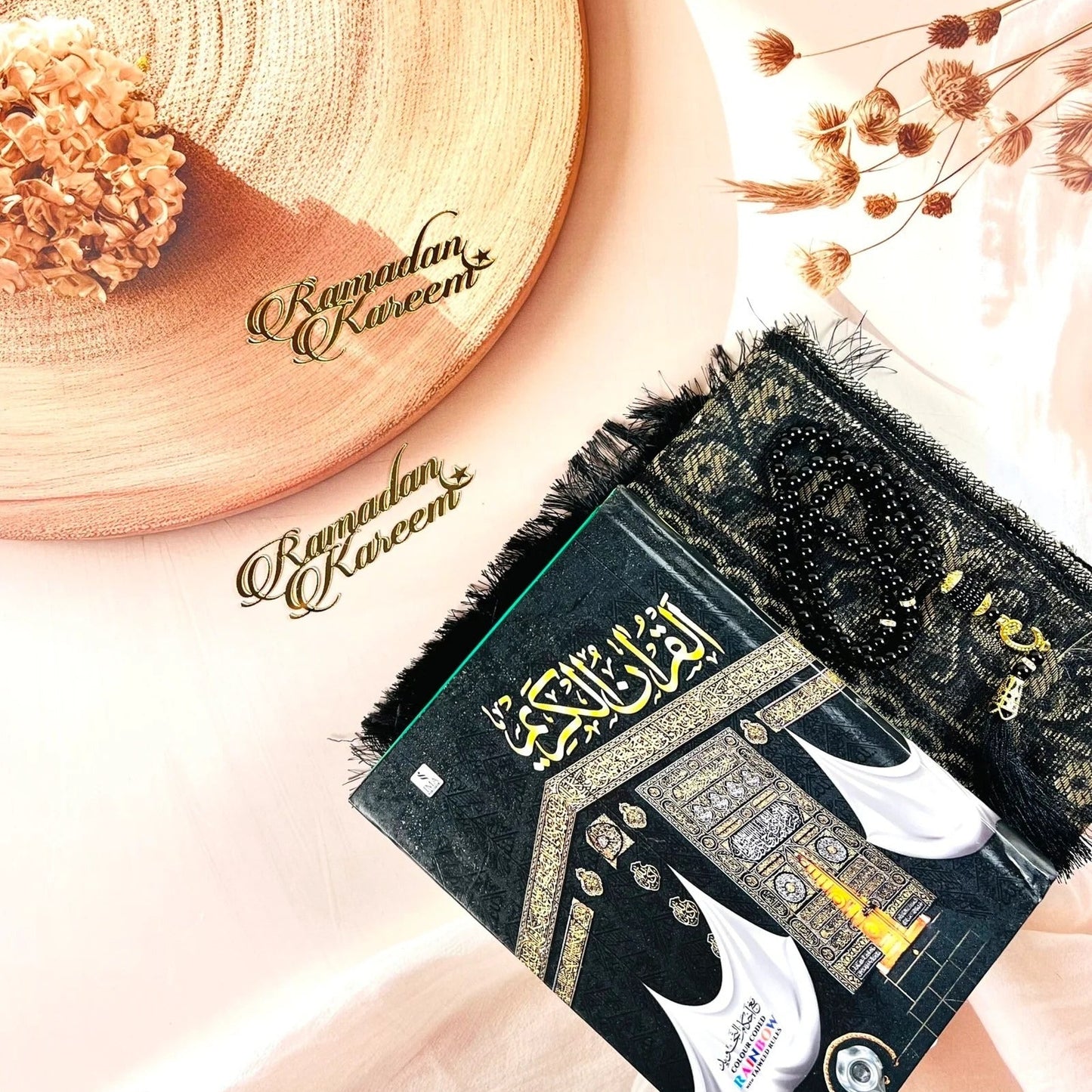 Handmade Karbala Turbah set featuring Quran, Tasbih beads, and spiritual Karbala soil.