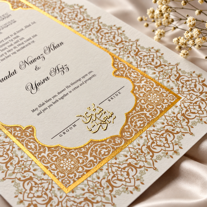 Luxury Gold Foil A3 Handpainted Nikah Certificate: Islamic Wedding Contract, Goldleaf Nikahnama, Arabic Names, Custom Muslim Marriage Certificate
