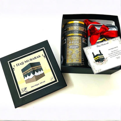 Personalized Hajj Mubarak gift hamper perfect for family and corporate return gifts